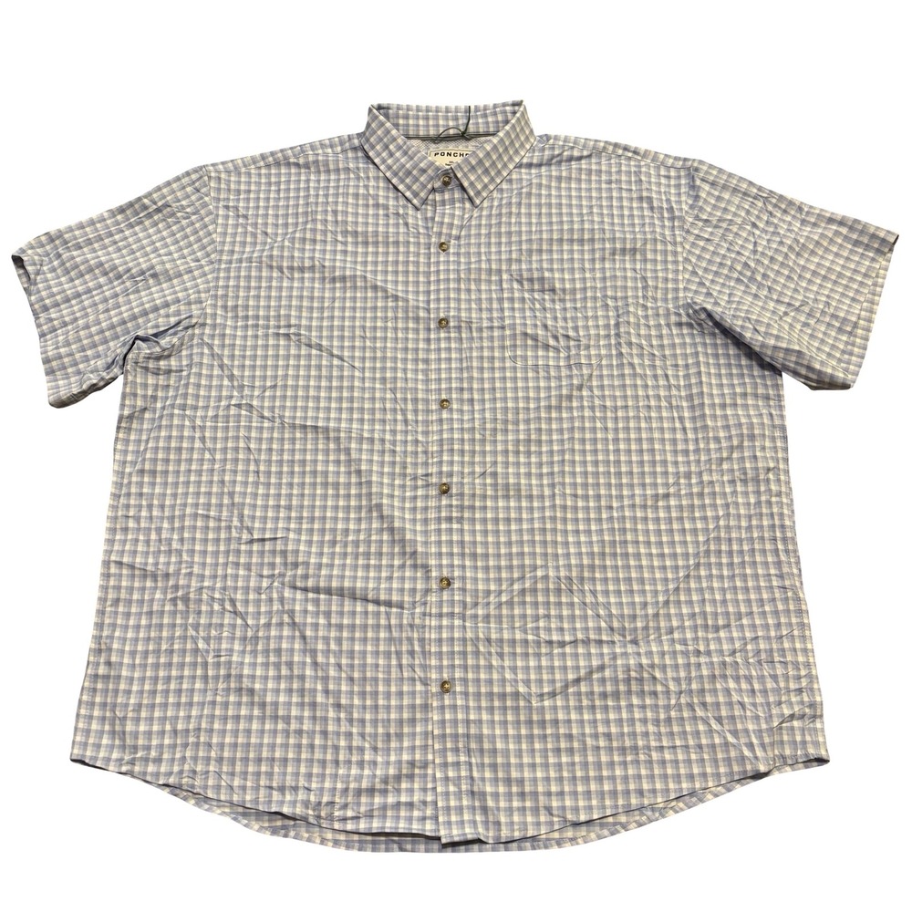 Poncho Outdoors Mens 3XL Blue Gingham Short Sleeve Performance Fishing Shirt